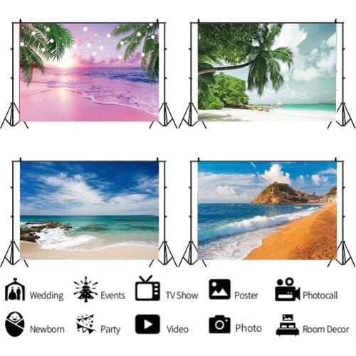 Blue Sky Beach Waves Coconut Trees Seascape Background Children Room Decoration Photography Studio Digital Photo Custom Backdrop