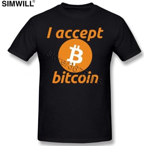 I Accept Bitcoin T-shirt Mens Stylish Short Sleeved 100% Cotton T shirt O Neck Cryptocurrency Tee Regular Fit Classic Tshirt