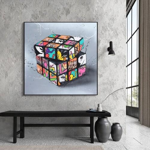 Graffiti Art Canvas Painting Magic Cube Posters and Prints Wall Art Rubiks Cube Picture for Living Room Cuadros Home Decor