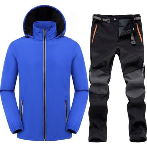 Reflective Mens Hiking Jacket Pants Winter Warm Fleece Softshell Jacket Set Outdoor Waterproof Trekking Camping Cycling Trouser