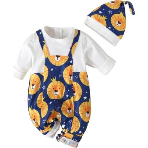 Hot Sale Cotton Jumpsut Delicate Design Infant Baby Boy Girl Romper Playsuit Hats Clothes Set Cute Cotton Jumpsuit