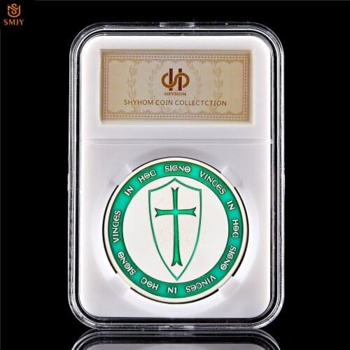 Free Shipping Mason Holy Sword Knight Crusader Cross Christ Soldiers Silver Plated Challenge Token Coin Collection W/PCCB