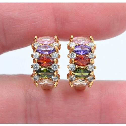 Gold Color Fashion Multicolor Cubic Zirconia CZ Huggie Hoop Earrings for Women