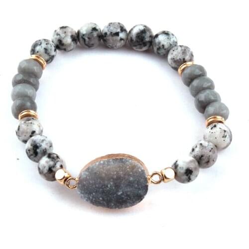 MOODPC Fashion Jewelry Bracelets Beautiful 8mm Stone Druzy Charm Bracelet