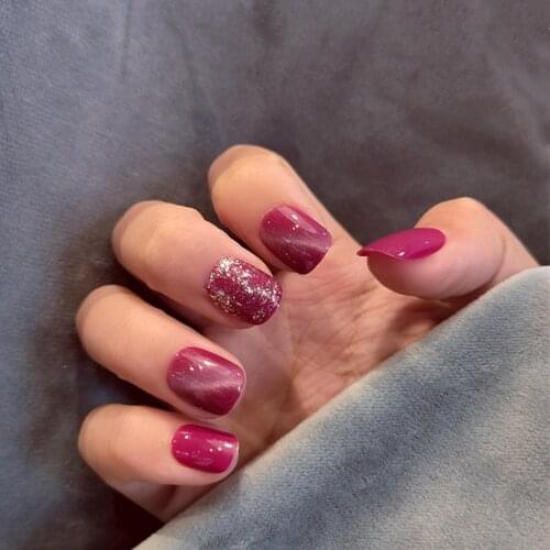 24Pcs Rose Red Detachable Manicures Full Cover False Nails Art Tip Decor Sticker