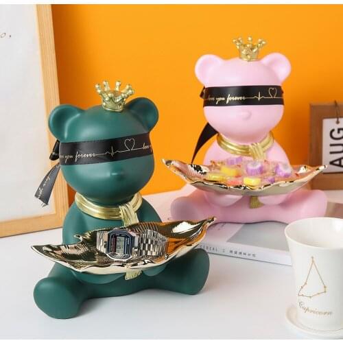 Crown Bear Desktop Storage Statue Ornaments Multifunction Desk Storage Sculpture Home Decoration Accessories Art Statue