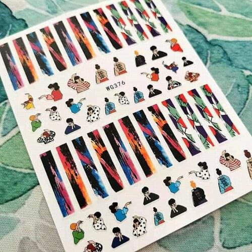 Newest WG 376 design 3d nail sticker template back glue DIY nail decal decoration tools for nail art design