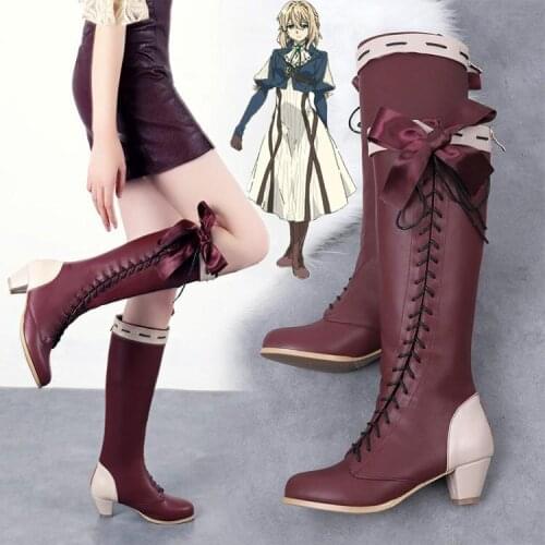 New Anime Violet Evergarden Cosplay Shoes Violet Evergarden Boots Zipper-up Halloween Carnival Party Shoes for Women Size 35-43
