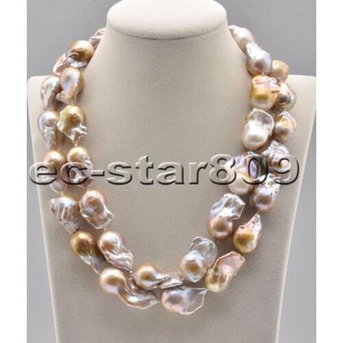 P6877 2row 19" 32mm Lavender Baroque Keshi Reborn PEARL CHOKERS Necklace CZ