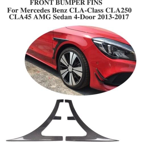 2PCS/Set Carbon Fiber Front Fins Splitters moulding trims for Mercedes Benz CLA-Class CLA250 CLA45 AMG Sedan 4-Door 2013-2017
