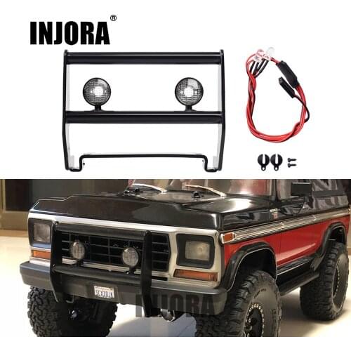 INJORA Front Metal Bumper with Led Light for 1/10 RC Rock Crawler Traxxas TRX4 Bronco 82046-4