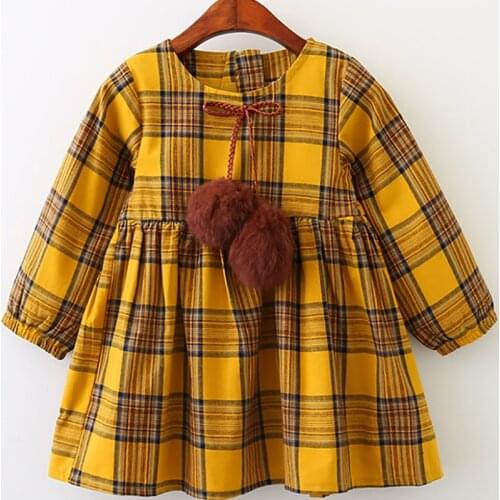 Girls Dress 2018 Spring and Autumn New Fashion Lapel Style Long-sleeved Plaid Princess Dress 100% Cotton Sweet Style Girls Dress