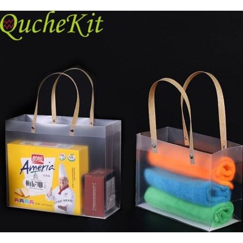 5/10Pcs Semi Transparent Handbag Christmas Birthday Wedding Hard Plastic Frosted Bag Candy Cookie Souvenir Gift Packaging Bag