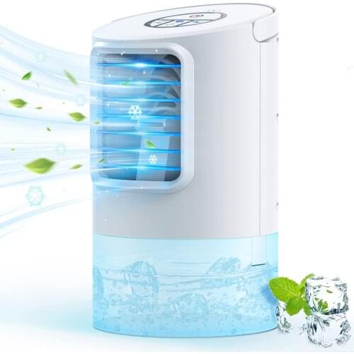 Portable air conditioning fan, air cooling and humidifying 3 fan speed,7 color LED night light, suitable for bedroom, home
