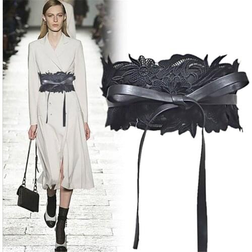 Fashion Women Faux Leather Lace Belt Wide Bow Tie Vintage Corset Waistband Retro Belts Apparel Accessories 240cm