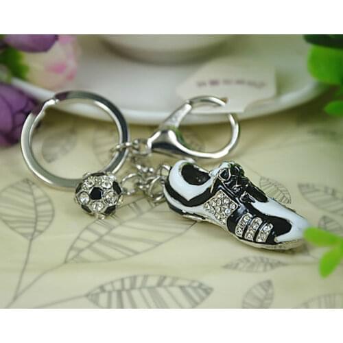 Silver Football Shoes Sports Keyring Fashion Jewelry Women Bag Crystal Rhinestone Charm Pendant Bag KeyChain Valentine Gift