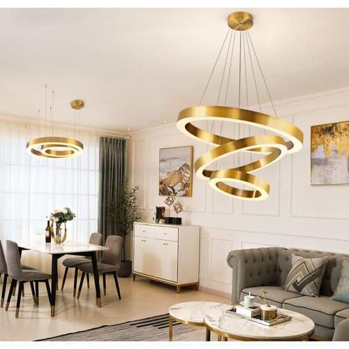 Modern Brief LED Chandeliers for Living Room Dining Room Bedroom Home Decor Suspended wire Lamp Kitchen Gold Rings Project Light