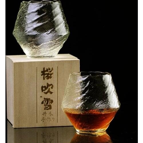 Japanese EDO Whiskey Glass Snow Cup Whiskey Neat Glass Liquor XO Whisky Wine Glass Cognac Brandy Snifter Wood Gift Box