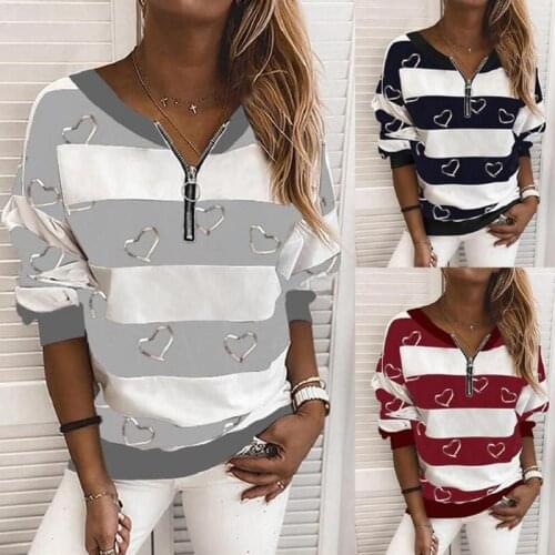 Summer Women Heart Shaped Hoodies Camouflage Loose Striped Top Long Sleeve Printed Casual Ladies Hoodies