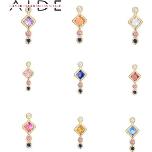 AIDE 1PCS 2021 Trend Colorful Stud Earrings Women Sweet 925 Sterling Silver Piercing Ear Buckle Earrings Jewelry Pendientes