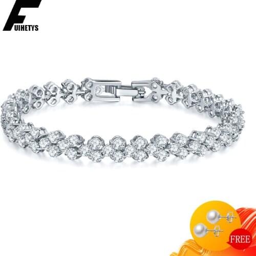 Trendy 925 Silver Jewelry Bracelet Round Shape Zircon Gemstone Accessories for Women Wedding Engagement Party Bracelet Wholesale