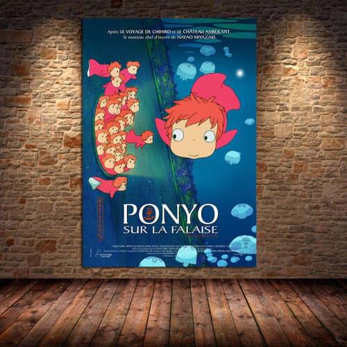 Famous anime Ponyo on the cliff Retro canvas painting posters and prints for bedroom decoration paintings Miyazaki home decor