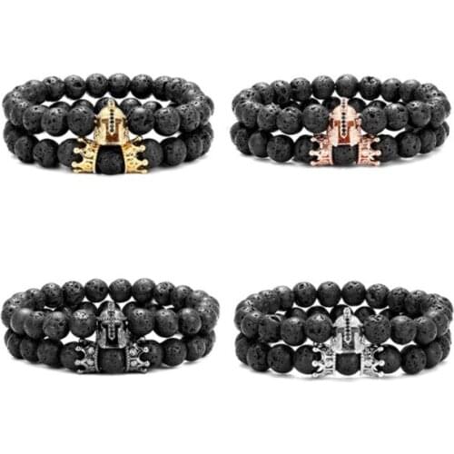 2pcs/lot 8mm helmet crown gold silver copper cz zircon cubic zirconia beads bohemian Bracelet agate Onyx Stone Bangles sr2