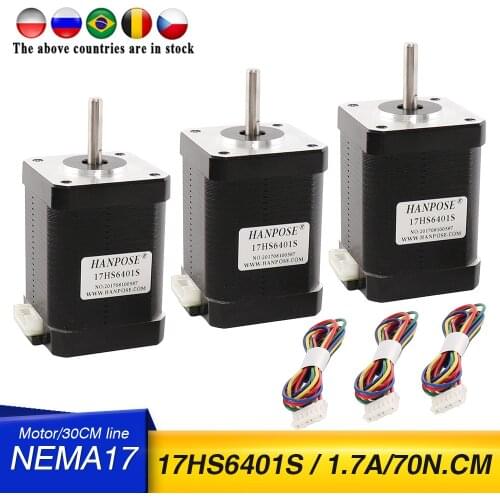3pcs 2-phase hybrid stepper motor nema17 motor 1.8 degree 60mm 1.7A 70N.CM 4-wire nema17 17HS6401S for 3D printer cnc motor