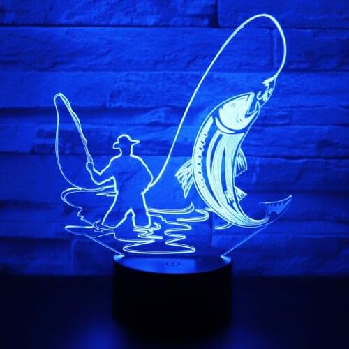 3D LED Night Light Happy Fishing Big Fish with 7 Colors Light for Home Decoration Lamp Amazing Visualization Optical Illusion