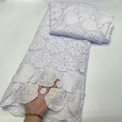 5 Yards White Soft African Guipure Lace High Quality Royal Blue Couple Cord Lace Cupion Fabric For Ladies Gentlemen Dress J4724