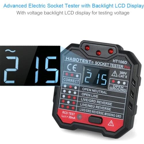 HABOTEST HT106 Socket Tester Pro Voltage Test Socket Detector UK EU Plug Ground Zero Line Plug Polarity Phase Check