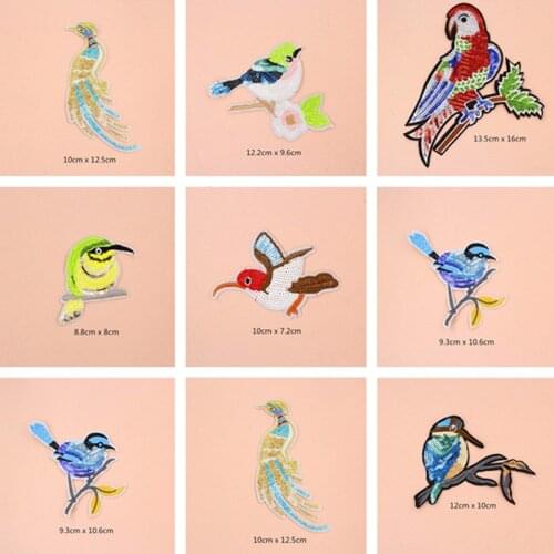 Bird Paillette Sequins Patches Cap Shoe Iron On Embroidered Appliques DIY Apparel Accessories Patch Clothing Fabric Badge BU127