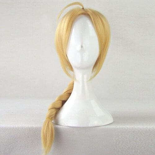 Fullmetal Alchemist Edward Elric 55cm Medium Long Straight Braid Styled Synthetic Cosplay Wigs Anime Costume Party Wig + Wig Cap