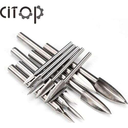 Citop 5Pcs/Set 3mm/2.35mm Shank Three-edged Sharp Knife Milling Cutter Grinding Carving Tool For Woodworking Trimming