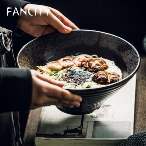 FANCITY Japanese Creative Ramen Bowl Ceramic Soup Bowl Large Hat Beef Ramen Bowl Personalized Household Large Rice Bowl Salad Bo