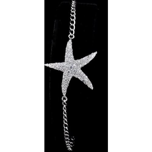 Hot Sale Summer Style Micro-inserts Big Star Shape White Gold Color ChainAAA CZ Bracelets Bangle For Women/Girls GLS0574