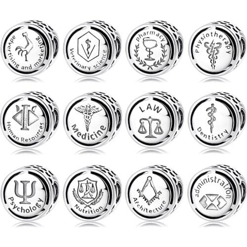 Hot 925 Sterling Silver Round shape Successful career Law beads Fit Original reflection Charm Bracelet Jewelry making