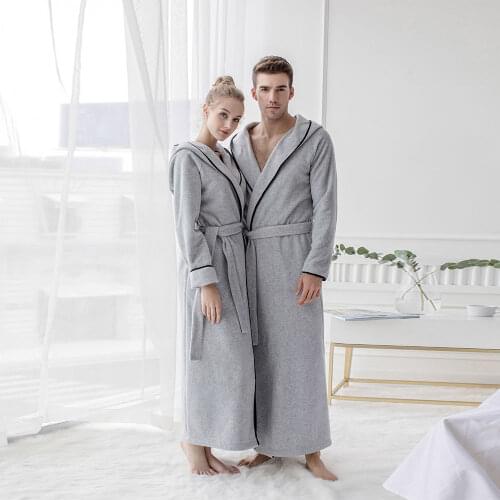 2020 New Men Women Autumn Winter Bathrobes Luxury Microfiber Fleece Hooded Robes Male Female Bath Robe Couples Home Long Robe