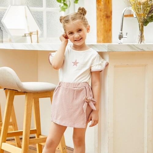 2-piece Baby / Toddler Pretty Plaid Star Top and Skirt shorts Sets