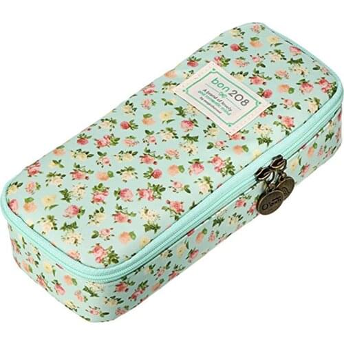 Kawaii Stationery Floral Pencil Case Large Capacity Pencil Bag School Supplies Cute Pen Box Storage Pouch Office Supply