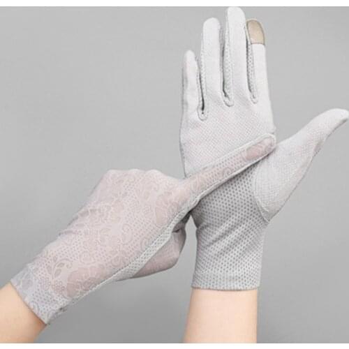 Fashion Female Summer Ultra Thin Ice Silk Sunscreen Gloves Sexy Lace Cycling Non-slip Elastic Touch Screen Driving Mittens M19