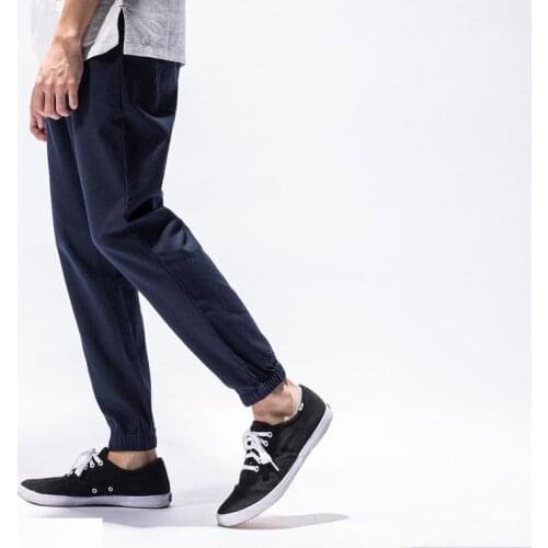Mens Linen Cotton Capri Pants Summer Lightweight Slim Leg Casual Pants Men Elastic Cotton Jogger Trousers Designer Pants PT-192