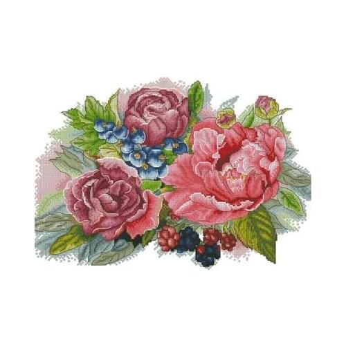 Peony and red berry Cross Stitch Set Cross-stitch Kit Embroidery Needlework Craft Packages Cotton Fabric Floss