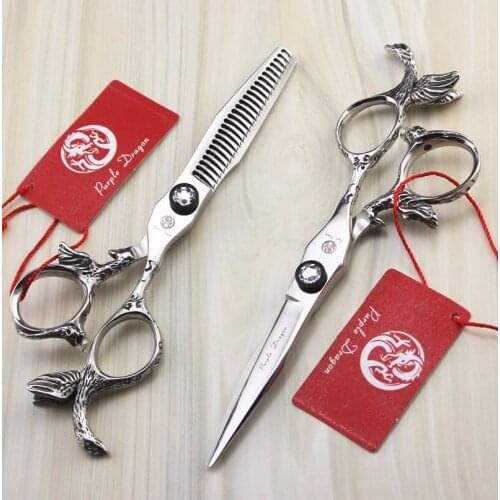 5.5Inch JP440C Cutting Scissors and Thinning Scissors Kit,Purple Dragon Hair Shears with Angel Handle Hair Tool 1Set