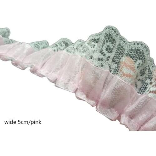 5CM Wide NEW pink Cotton Embroidered mesh flower lace fabric sewing DIY trim applique Ribbon collar dress guipure decor