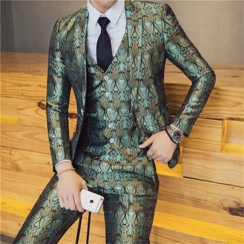 2020 New Brand Men Suits Wedding Slim Fit Blazers Suit Business Male Singer Tuxedos Groom Prom Party Suits Jacket+Pants+Vest