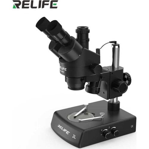 2021 NEW ARRIVAL RELIFE RL-M3T-2L 7X-45X Trinocular HD Stereo Microscope with light source Video Digital Microscope with stand