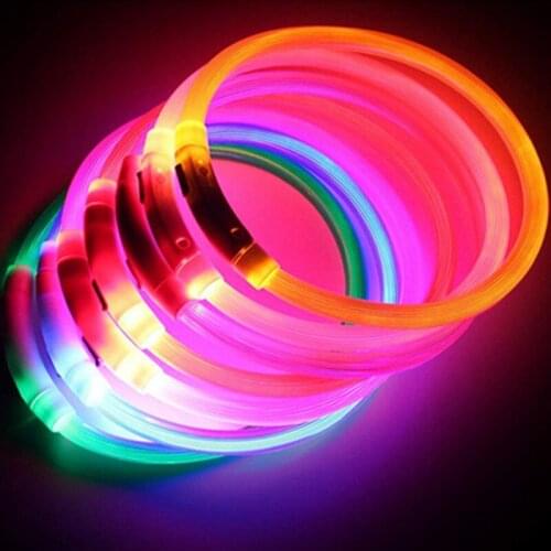 Pet Dog Collar LED USB Collar PVC Tube Charging Night Dog Collars Glowing Luminous Rechargeable LED Night Safety Flashing Glow