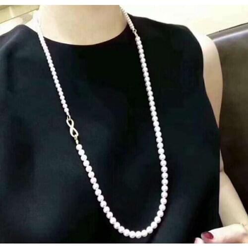 2 ROWS AAA 6-9MM GENUINE WHITE PEARL NECKLACE 17"-18"