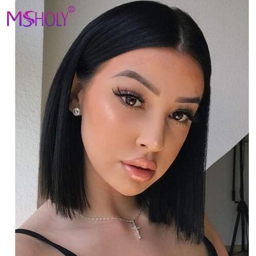 Black Bob Wigs For Women 12 Inch Short Straight Hair Wig Ombre Brown Natural High Temperature Synthetic Wigs Daily Party Msholy